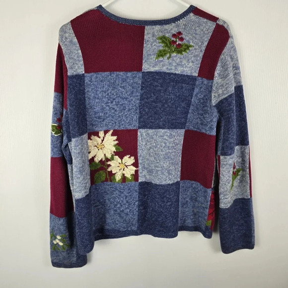 Northern Isles Vintage Christmas Holiday Poinsettia Patchwork Cardigan Size M - Picture 2 of 11